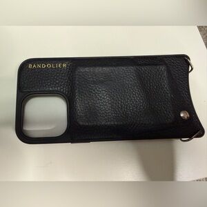 Bandolier Emma Black Leather Phone Case with Gold Accents